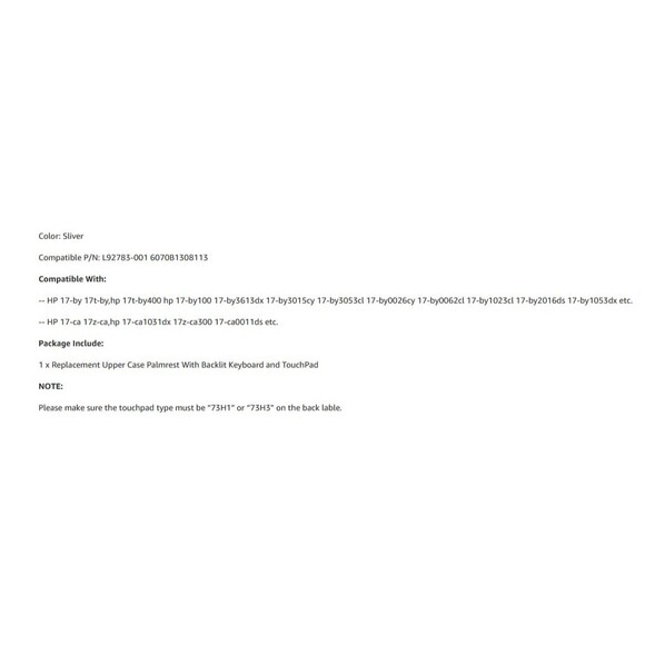 Replacement Upper Case Palmrest for HP Pavilion 17t-by 17-ca 17z-ca 17t-by400 - Picture 5 of 5